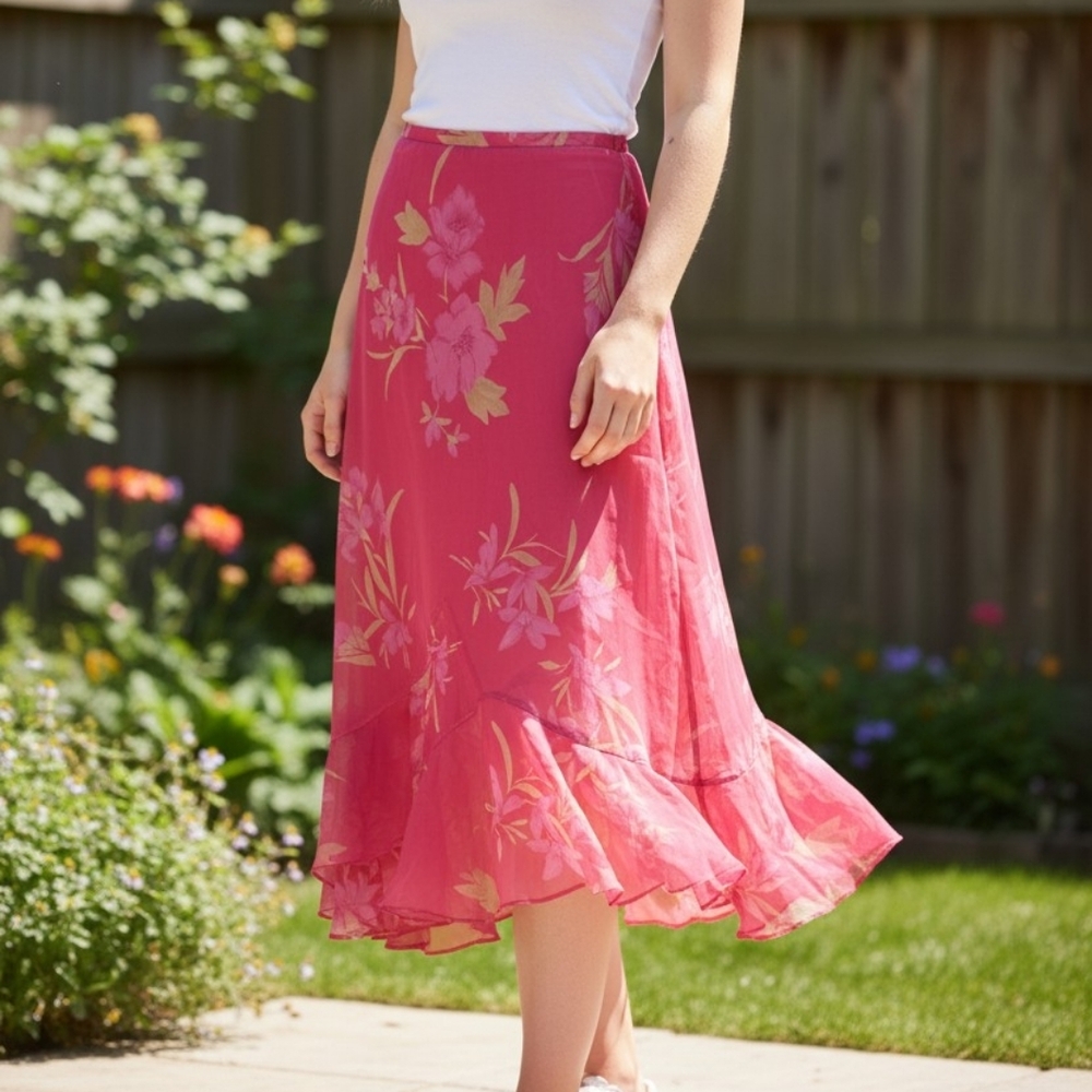 💥Asymmetrical Floral Chiffon Maxi Skirt